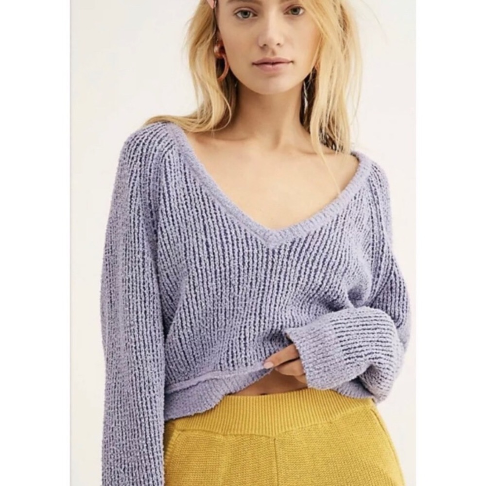 Free people hug low knit sweater purple